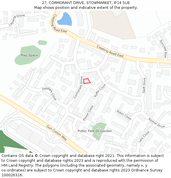 27, CORMORANT DRIVE, STOWMARKET, IP14 5UE: Location map and indicative extent of plot