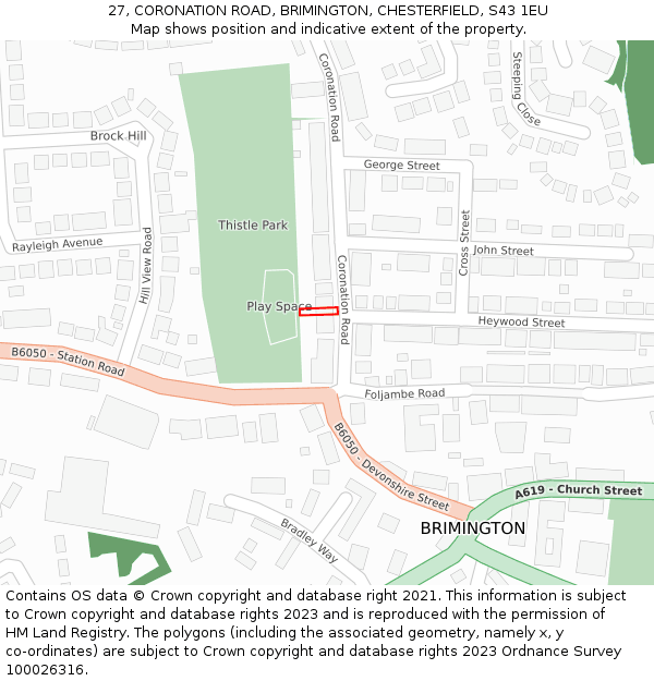 27, CORONATION ROAD, BRIMINGTON, CHESTERFIELD, S43 1EU: Location map and indicative extent of plot
