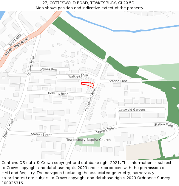 27, COTTESWOLD ROAD, TEWKESBURY, GL20 5DH: Location map and indicative extent of plot