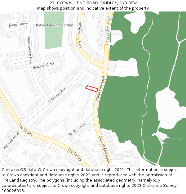 27, COTWALL END ROAD, DUDLEY, DY3 3EW: Location map and indicative extent of plot