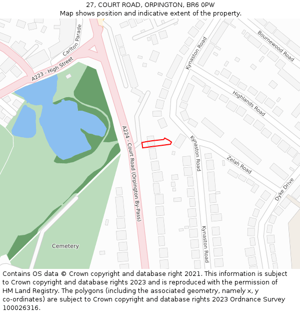 27, COURT ROAD, ORPINGTON, BR6 0PW: Location map and indicative extent of plot