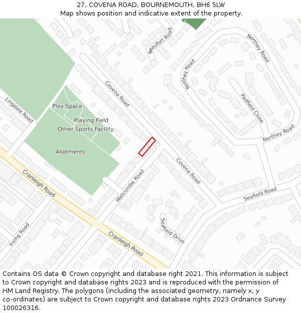 27, COVENA ROAD, BOURNEMOUTH, BH6 5LW: Location map and indicative extent of plot