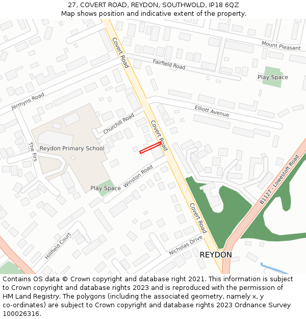 27, COVERT ROAD, REYDON, SOUTHWOLD, IP18 6QZ: Location map and indicative extent of plot
