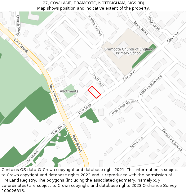27, COW LANE, BRAMCOTE, NOTTINGHAM, NG9 3DJ: Location map and indicative extent of plot