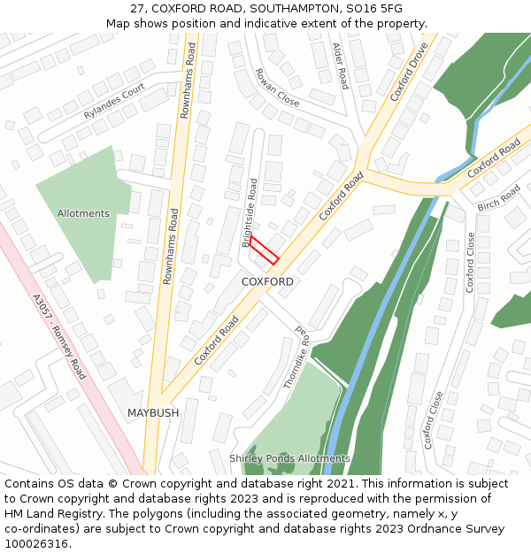 27, COXFORD ROAD, SOUTHAMPTON, SO16 5FG: Location map and indicative extent of plot
