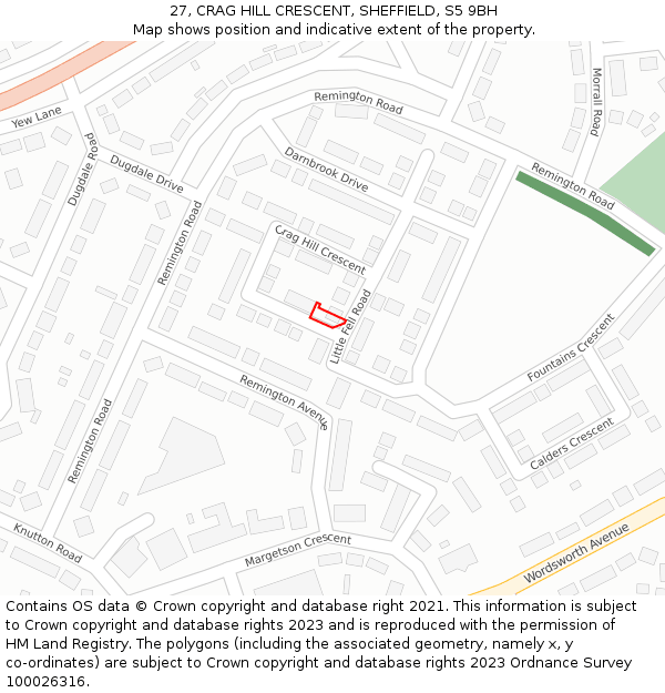 27, CRAG HILL CRESCENT, SHEFFIELD, S5 9BH: Location map and indicative extent of plot