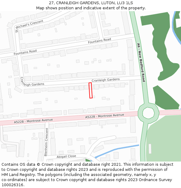 27, CRANLEIGH GARDENS, LUTON, LU3 1LS: Location map and indicative extent of plot