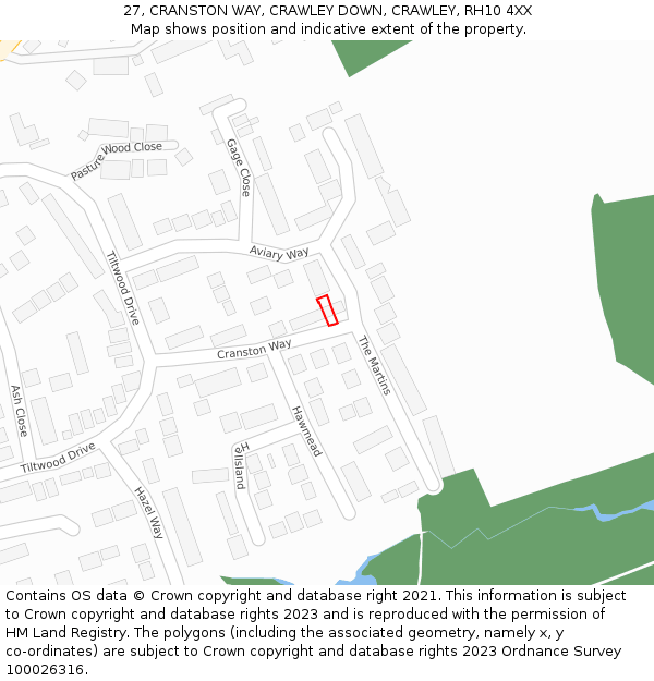 27, CRANSTON WAY, CRAWLEY DOWN, CRAWLEY, RH10 4XX: Location map and indicative extent of plot