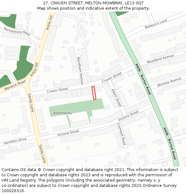 27, CRAVEN STREET, MELTON MOWBRAY, LE13 0QT: Location map and indicative extent of plot
