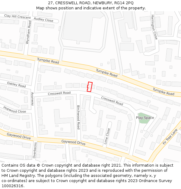 27, CRESSWELL ROAD, NEWBURY, RG14 2PQ: Location map and indicative extent of plot