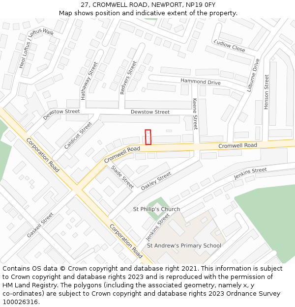 27, CROMWELL ROAD, NEWPORT, NP19 0FY: Location map and indicative extent of plot
