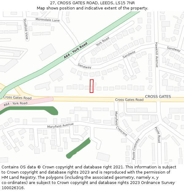 27, CROSS GATES ROAD, LEEDS, LS15 7NR: Location map and indicative extent of plot