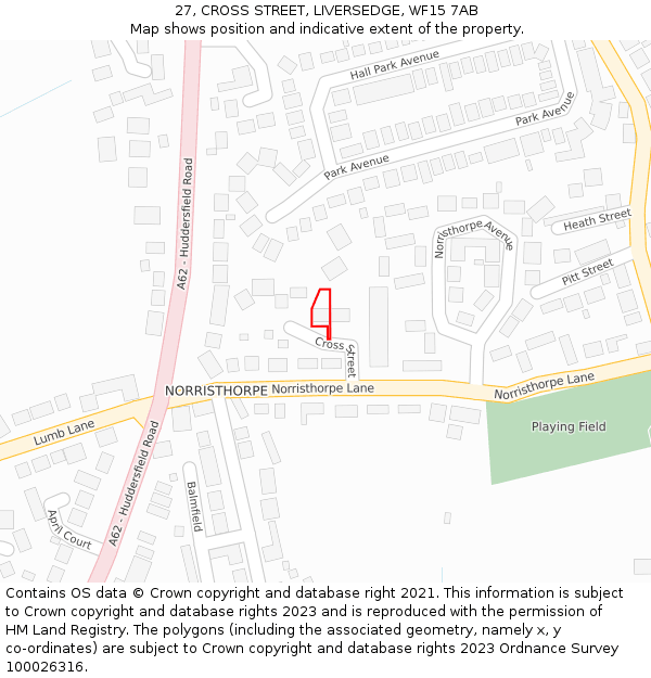 27, CROSS STREET, LIVERSEDGE, WF15 7AB: Location map and indicative extent of plot