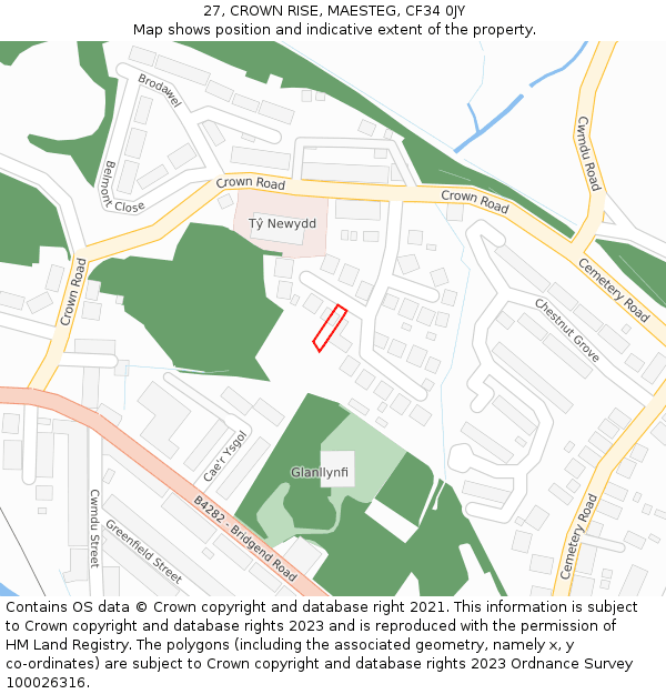 27, CROWN RISE, MAESTEG, CF34 0JY: Location map and indicative extent of plot