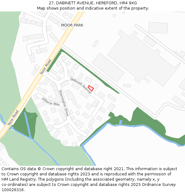 27, DABINETT AVENUE, HEREFORD, HR4 9XG: Location map and indicative extent of plot