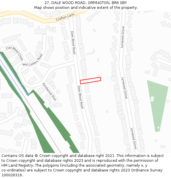 27, DALE WOOD ROAD, ORPINGTON, BR6 0BY: Location map and indicative extent of plot