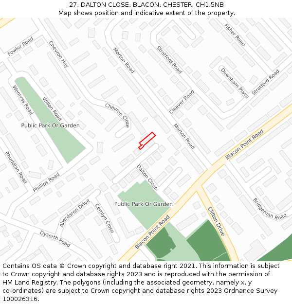 27, DALTON CLOSE, BLACON, CHESTER, CH1 5NB: Location map and indicative extent of plot