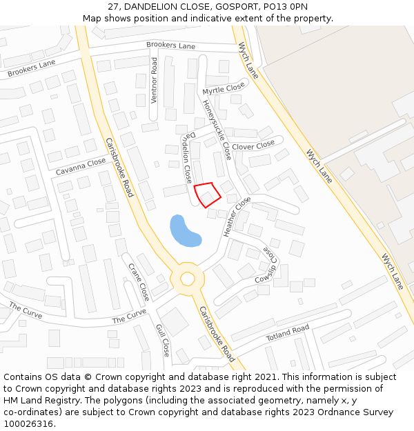 27, DANDELION CLOSE, GOSPORT, PO13 0PN: Location map and indicative extent of plot