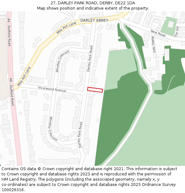 27, DARLEY PARK ROAD, DERBY, DE22 1DA: Location map and indicative extent of plot