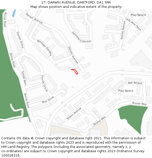 27, DARWIN AVENUE, DARTFORD, DA1 5RR: Location map and indicative extent of plot