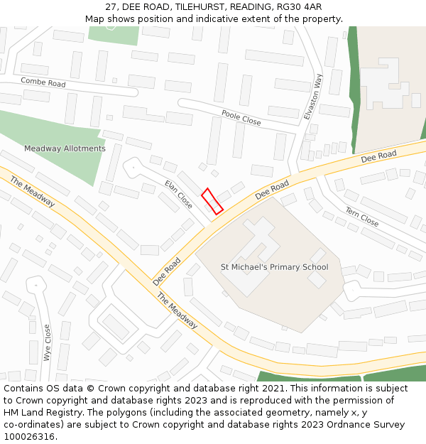 27, DEE ROAD, TILEHURST, READING, RG30 4AR: Location map and indicative extent of plot