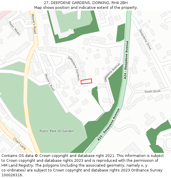 27, DEEPDENE GARDENS, DORKING, RH4 2BH: Location map and indicative extent of plot