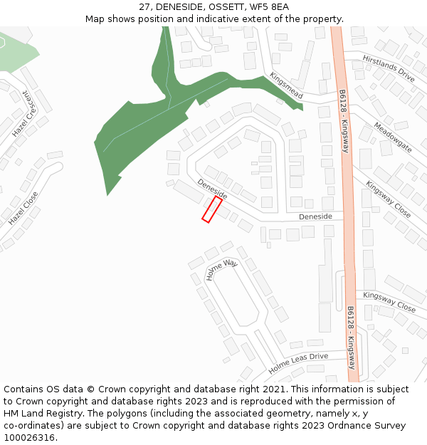 27, DENESIDE, OSSETT, WF5 8EA: Location map and indicative extent of plot