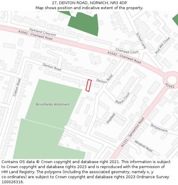 27, DENTON ROAD, NORWICH, NR3 4DP: Location map and indicative extent of plot
