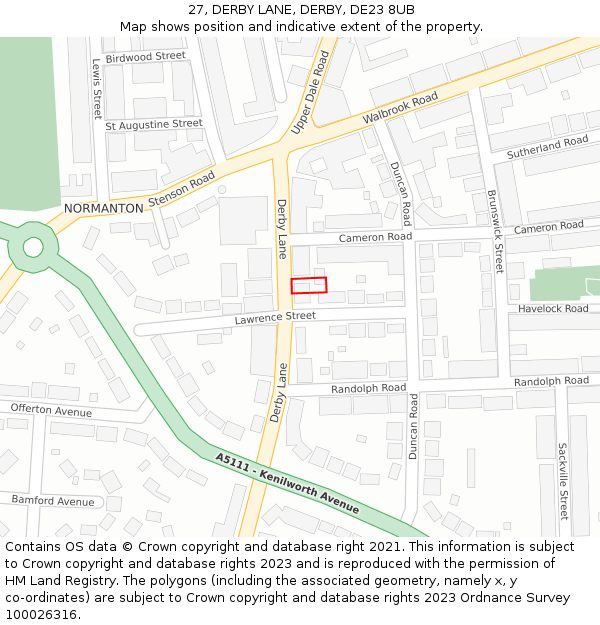 27, DERBY LANE, DERBY, DE23 8UB: Location map and indicative extent of plot