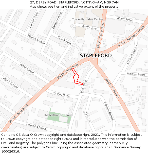 27, DERBY ROAD, STAPLEFORD, NOTTINGHAM, NG9 7AN: Location map and indicative extent of plot