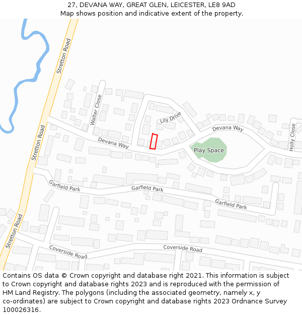 27, DEVANA WAY, GREAT GLEN, LEICESTER, LE8 9AD: Location map and indicative extent of plot