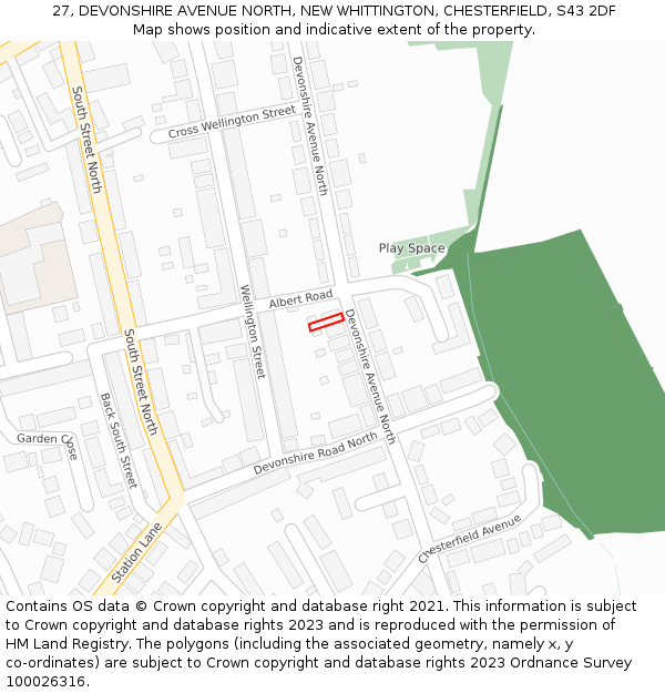27, DEVONSHIRE AVENUE NORTH, NEW WHITTINGTON, CHESTERFIELD, S43 2DF: Location map and indicative extent of plot