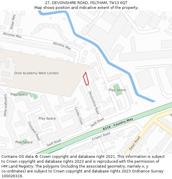 27, DEVONSHIRE ROAD, FELTHAM, TW13 6QT: Location map and indicative extent of plot