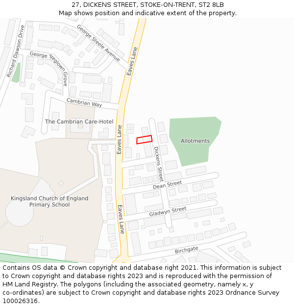 27, DICKENS STREET, STOKE-ON-TRENT, ST2 8LB: Location map and indicative extent of plot