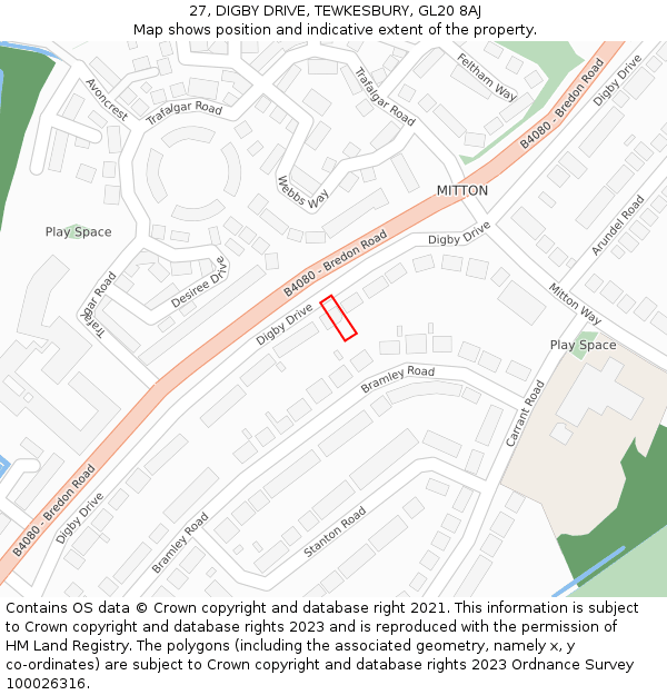 27, DIGBY DRIVE, TEWKESBURY, GL20 8AJ: Location map and indicative extent of plot