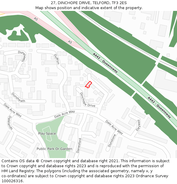 27, DINCHOPE DRIVE, TELFORD, TF3 2ES: Location map and indicative extent of plot