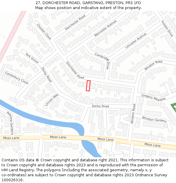 27, DORCHESTER ROAD, GARSTANG, PRESTON, PR3 1FD: Location map and indicative extent of plot