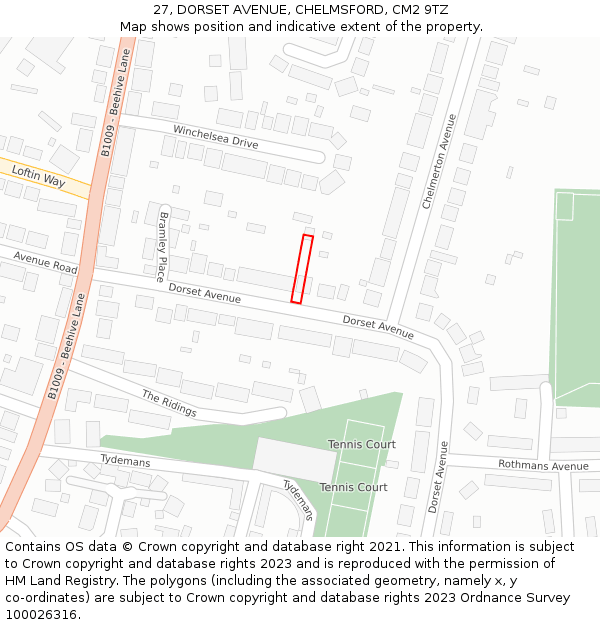 27, DORSET AVENUE, CHELMSFORD, CM2 9TZ: Location map and indicative extent of plot