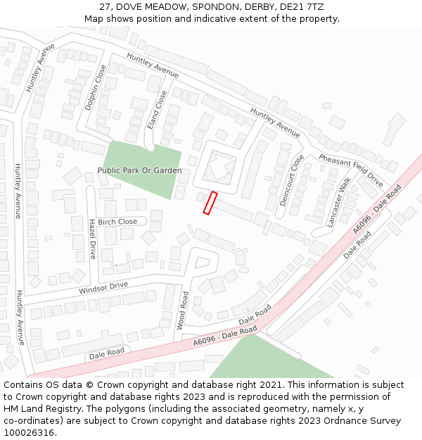 27, DOVE MEADOW, SPONDON, DERBY, DE21 7TZ: Location map and indicative extent of plot