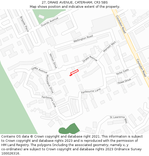 27, DRAKE AVENUE, CATERHAM, CR3 5BS: Location map and indicative extent of plot