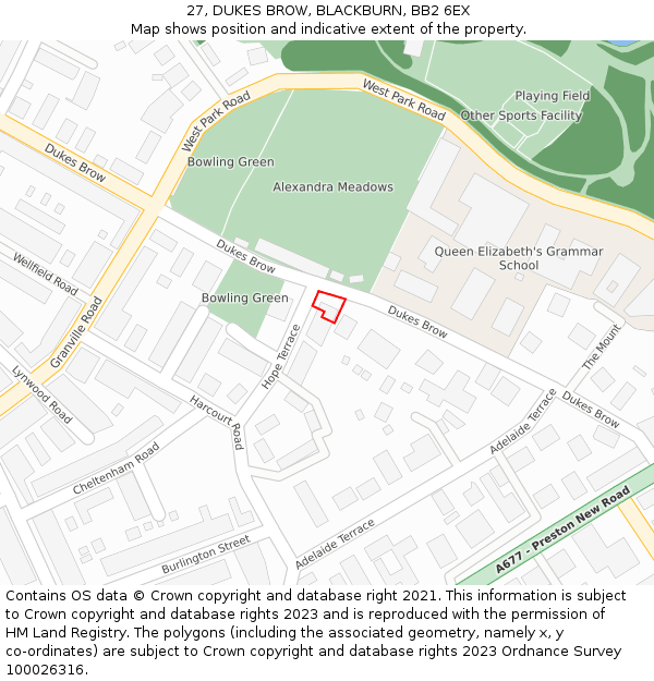 27, DUKES BROW, BLACKBURN, BB2 6EX: Location map and indicative extent of plot