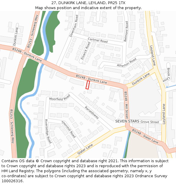 27, DUNKIRK LANE, LEYLAND, PR25 1TX: Location map and indicative extent of plot