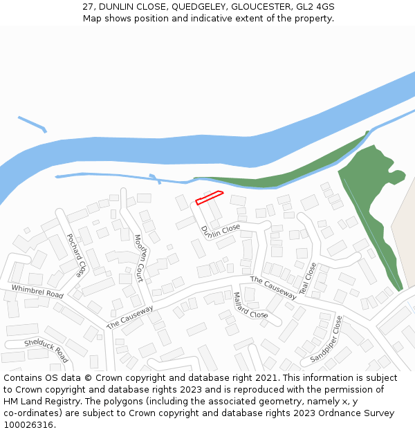 27, DUNLIN CLOSE, QUEDGELEY, GLOUCESTER, GL2 4GS: Location map and indicative extent of plot