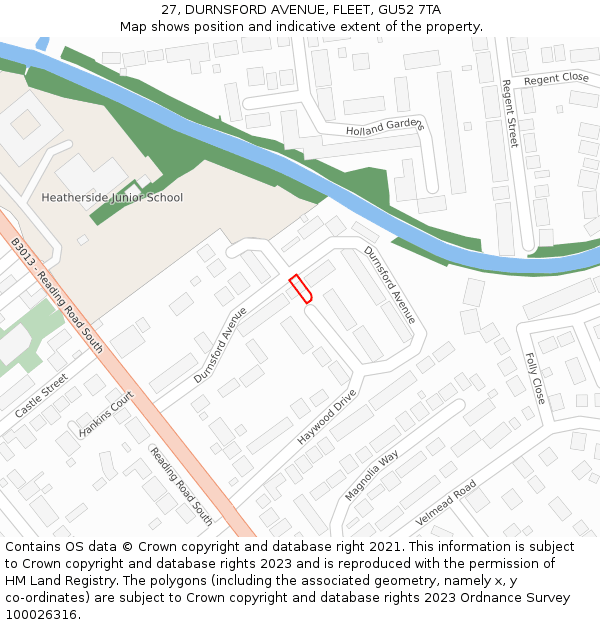 27, DURNSFORD AVENUE, FLEET, GU52 7TA: Location map and indicative extent of plot