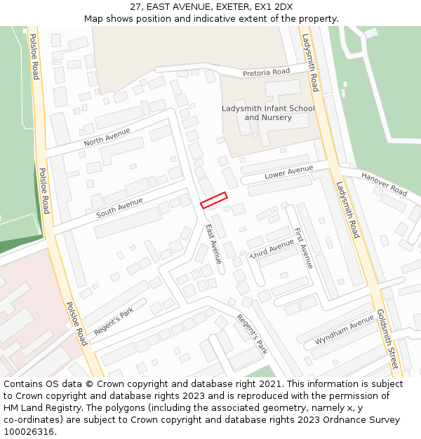 27, EAST AVENUE, EXETER, EX1 2DX: Location map and indicative extent of plot