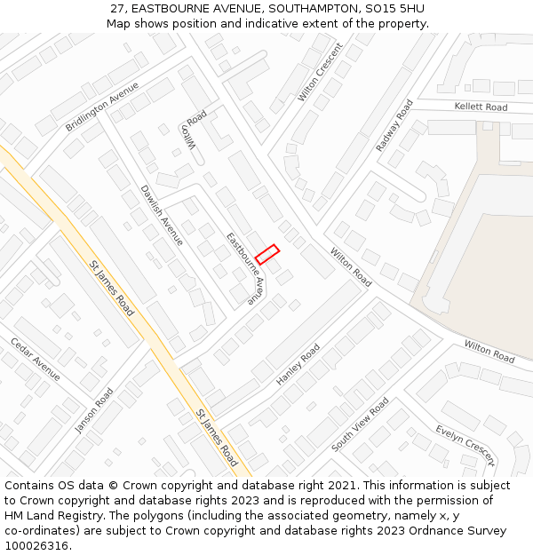 27, EASTBOURNE AVENUE, SOUTHAMPTON, SO15 5HU: Location map and indicative extent of plot