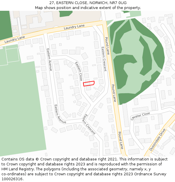 27, EASTERN CLOSE, NORWICH, NR7 0UG: Location map and indicative extent of plot