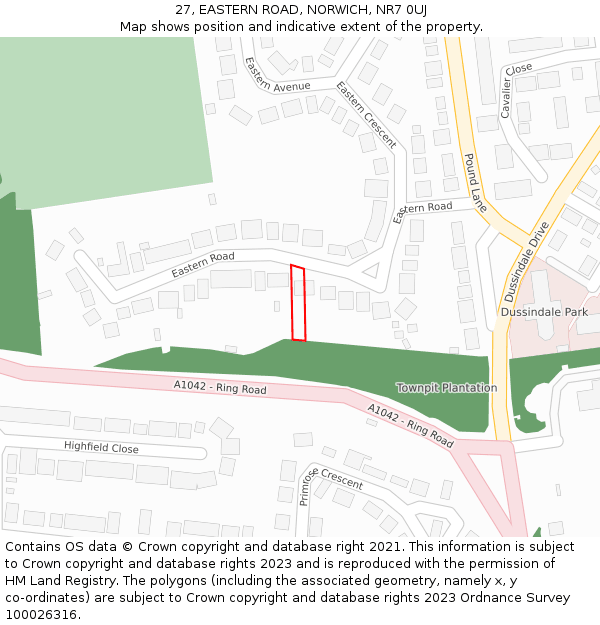 27, EASTERN ROAD, NORWICH, NR7 0UJ: Location map and indicative extent of plot