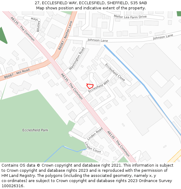 27, ECCLESFIELD WAY, ECCLESFIELD, SHEFFIELD, S35 9AB: Location map and indicative extent of plot