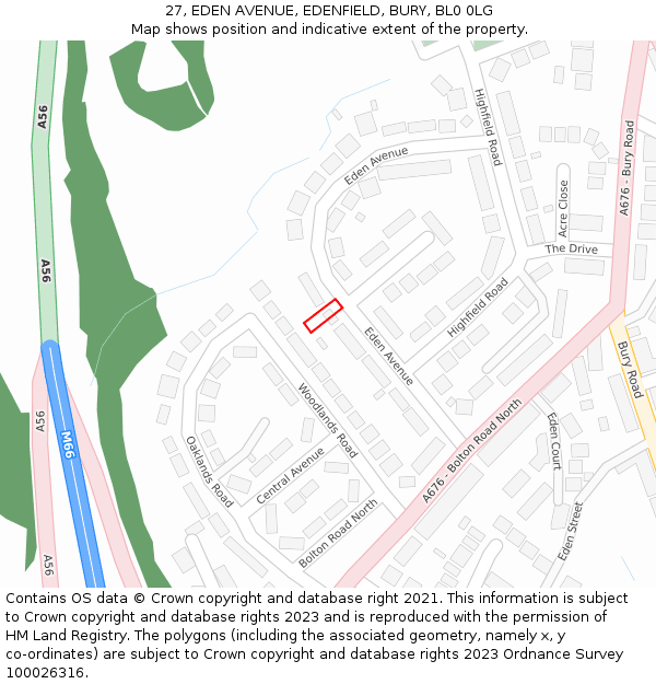 27, EDEN AVENUE, EDENFIELD, BURY, BL0 0LG: Location map and indicative extent of plot